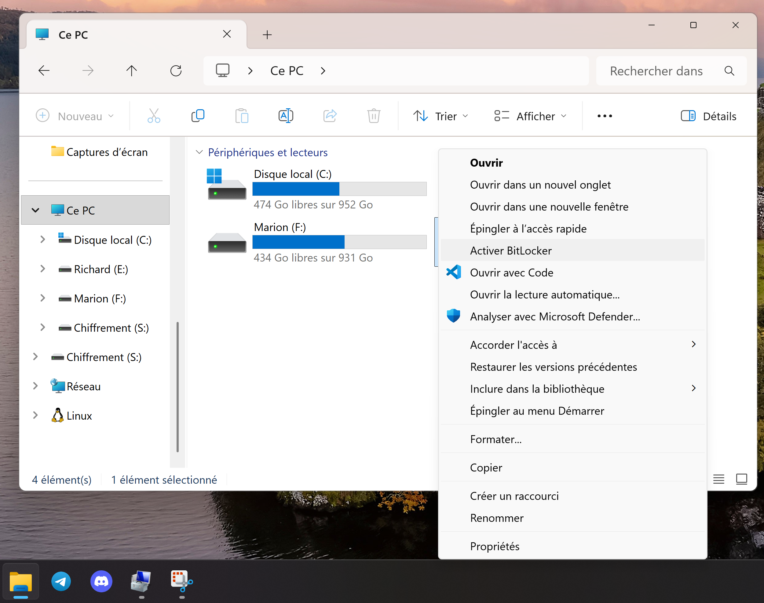 Sélection du disque à chiffrer