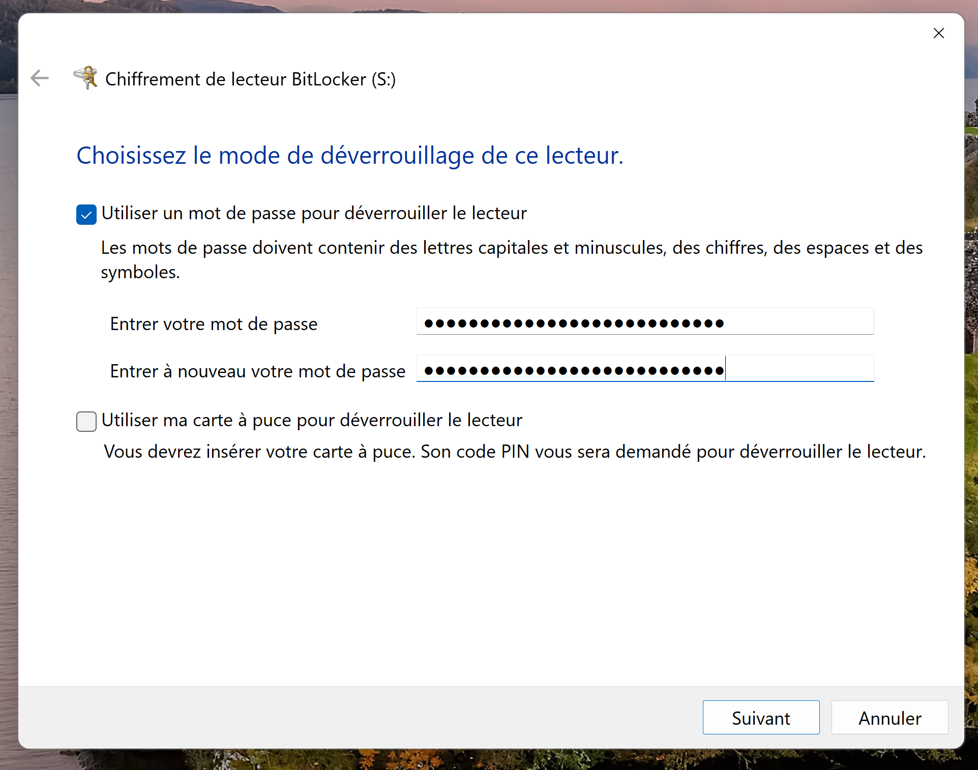 Choix du mode de déverrouillage