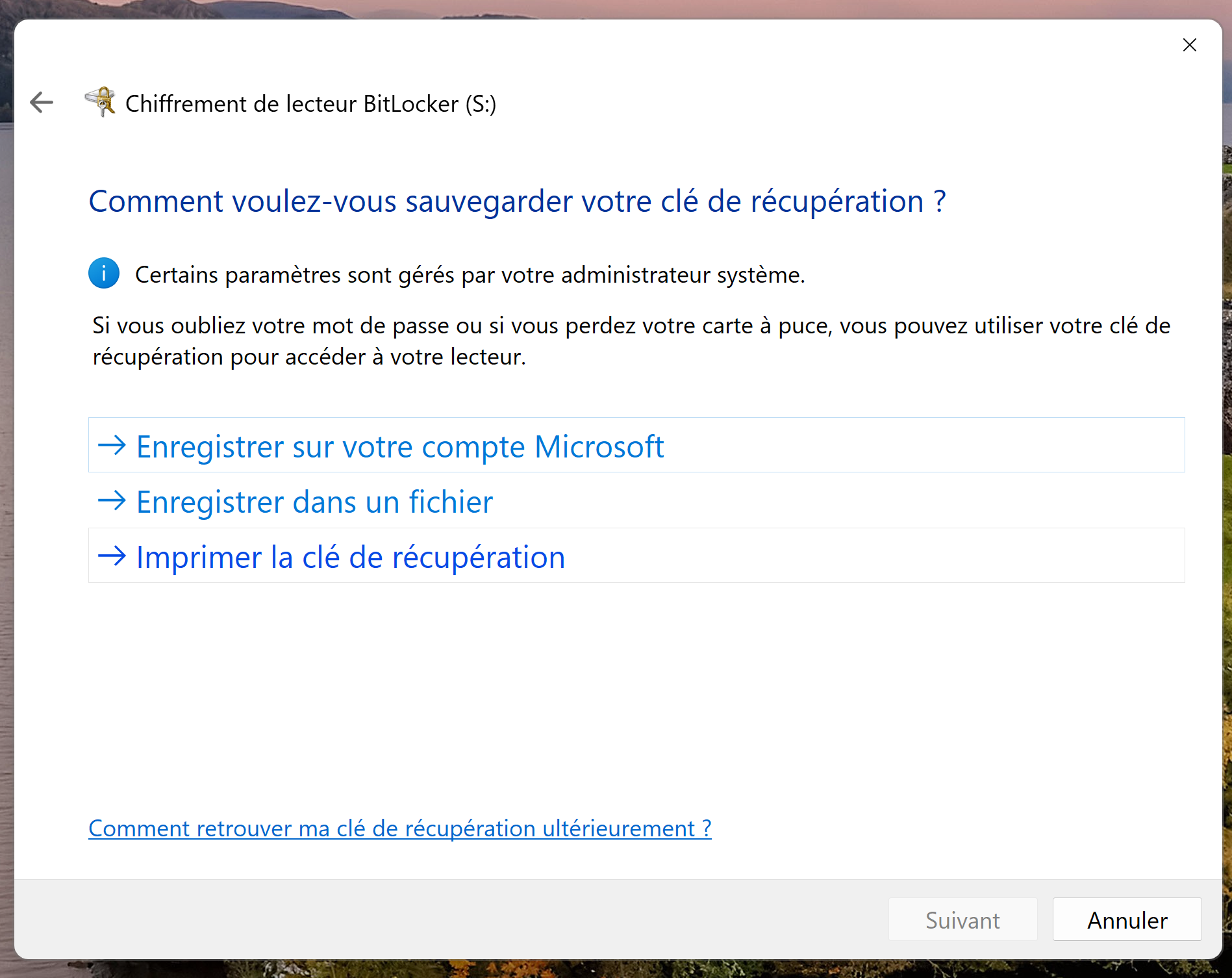 Choix du mode de récupération