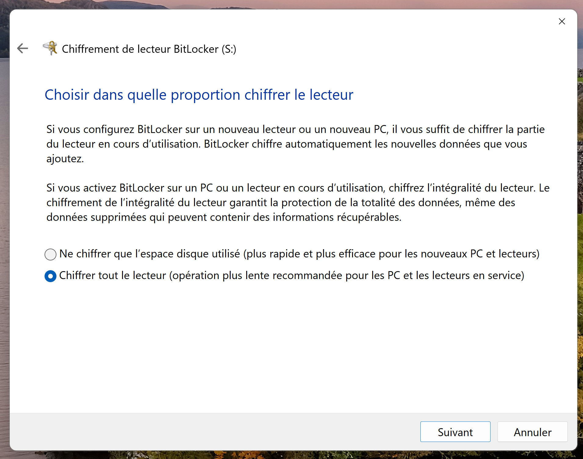 Choix de la méthode de chiffrement
