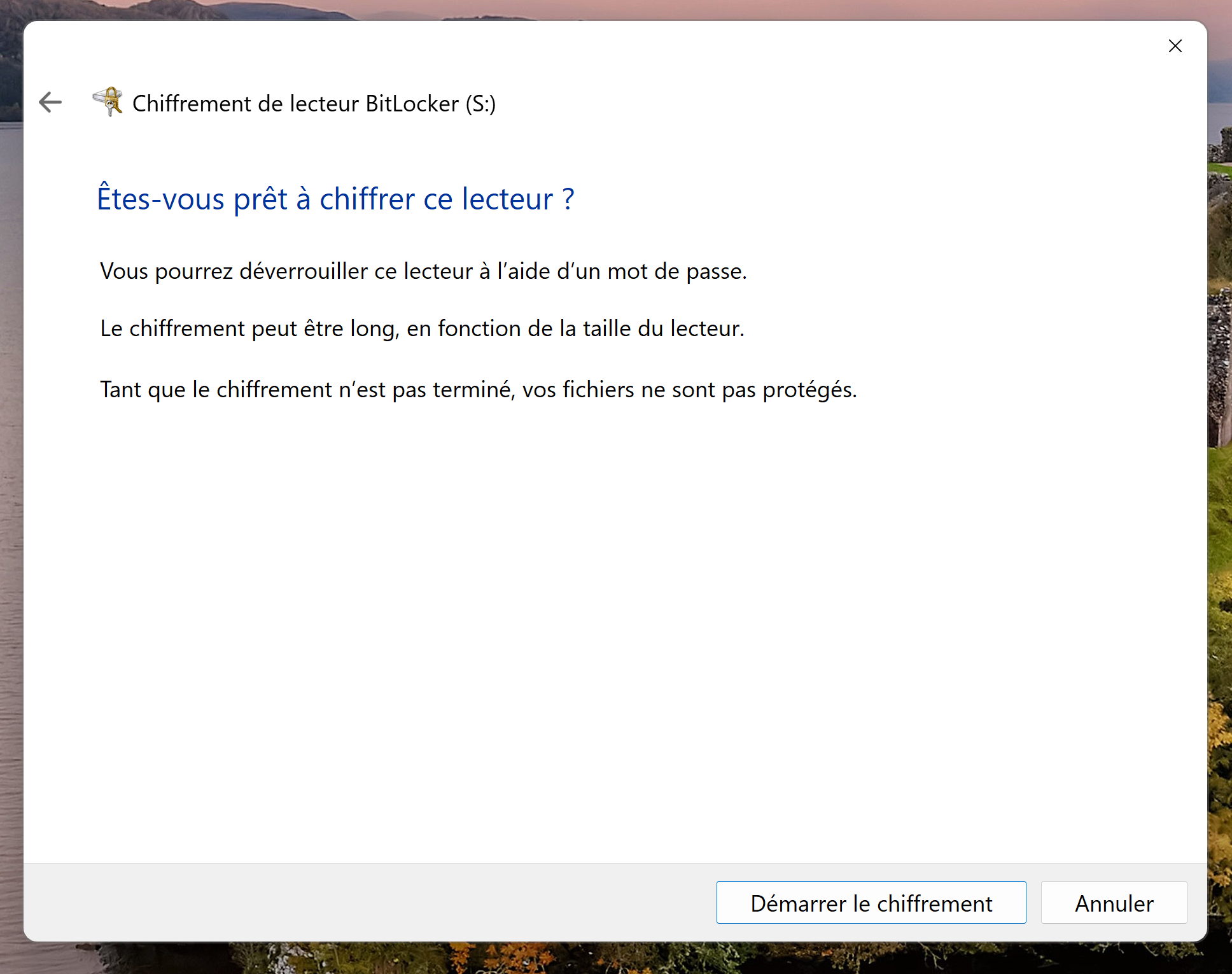 Confirmation du chiffrement
